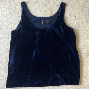 J Crew blue velvet sleeveless top with keyhole back